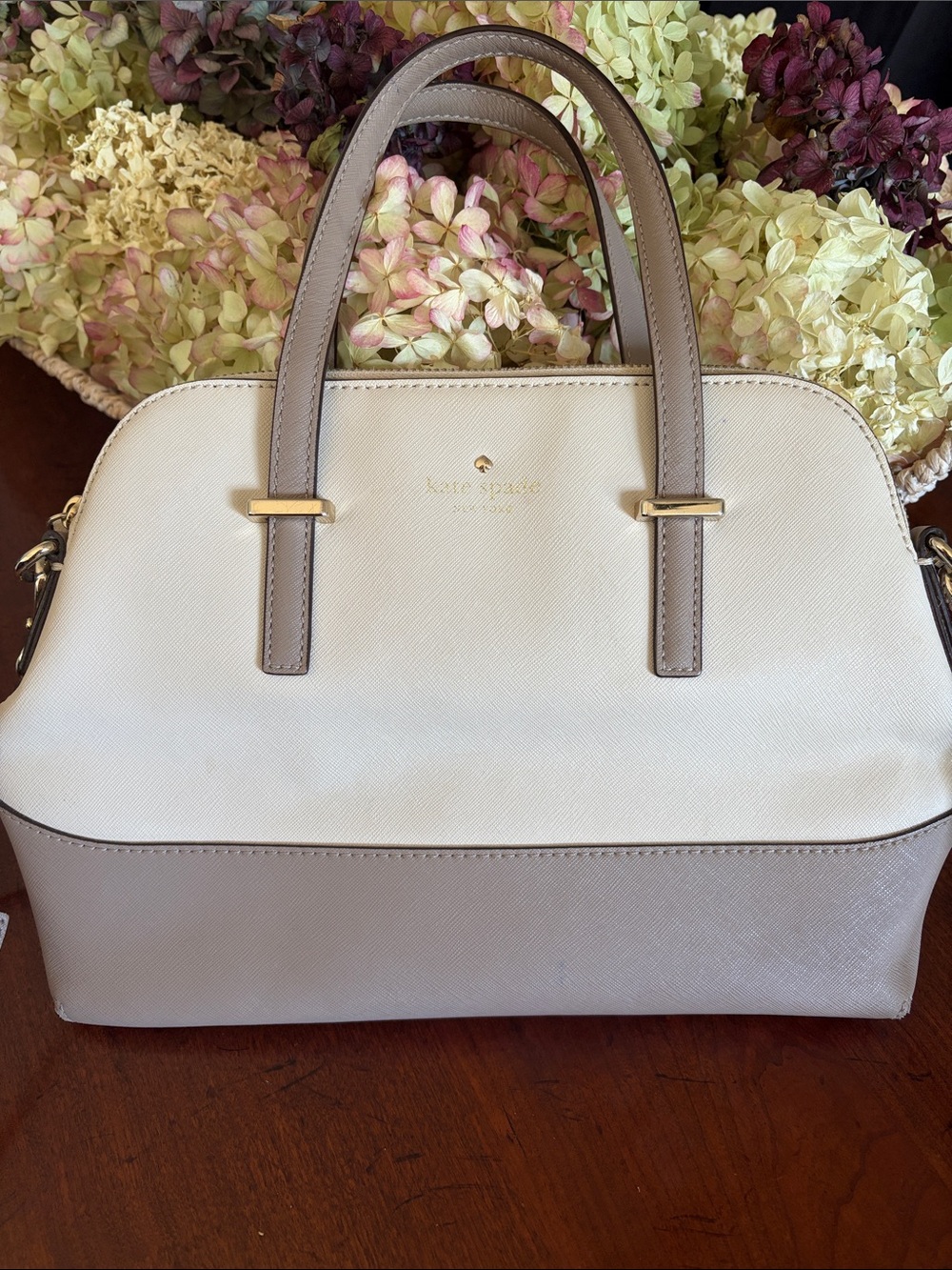 kate spade Two-Tone Cream and Taupe Dome Satchel